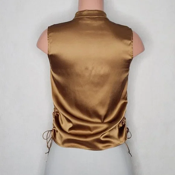 Cynthia Steffe Silk Blend Hook Front Top Brown Copper Sleeveless Tie Sides - Picture 4 of 8
